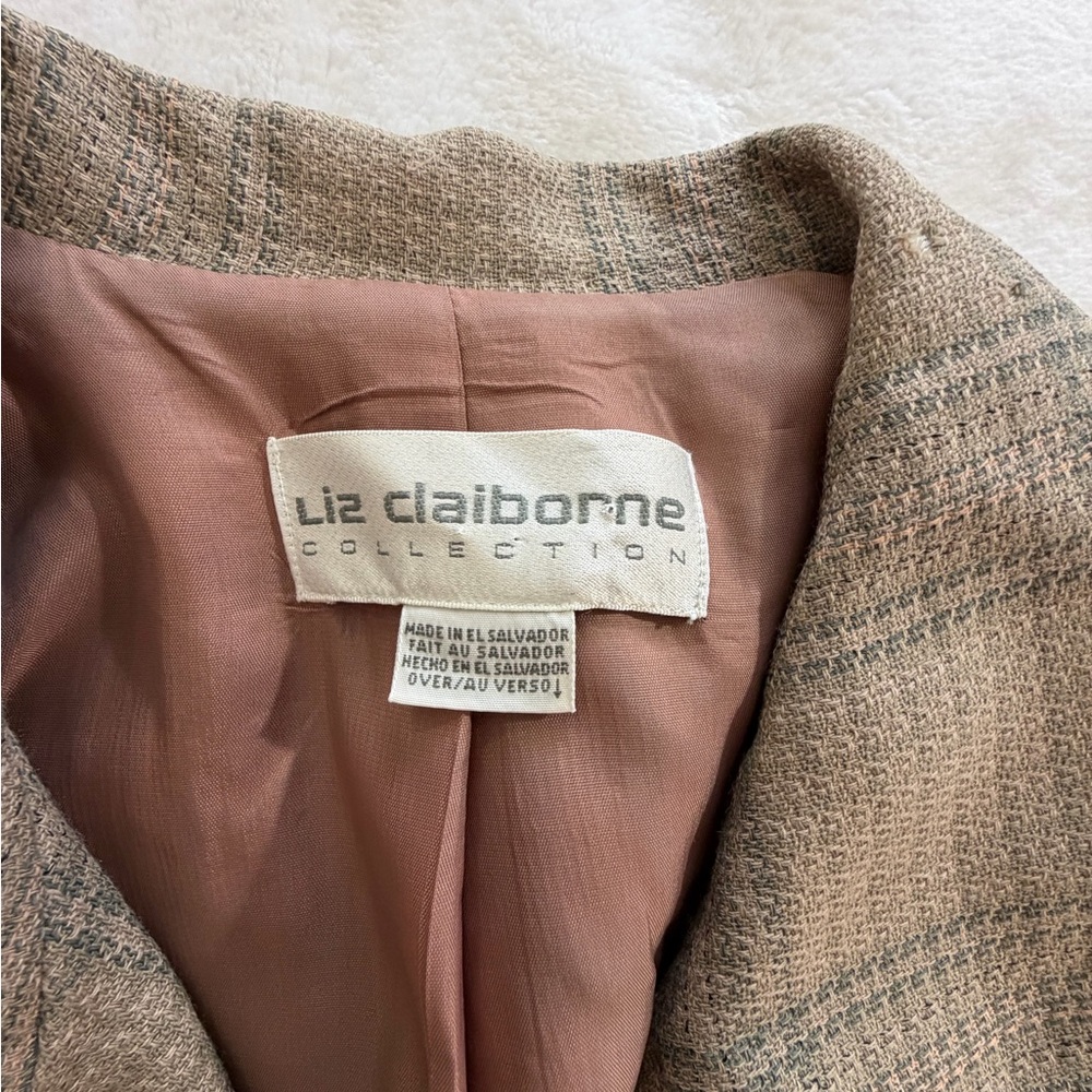 Liz Claiborne Blazer Wool double breasted beige gray plaid size 8 - Picture 14 of 16